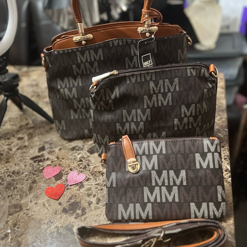 MKF Collection Brown and Tan Handbag Set